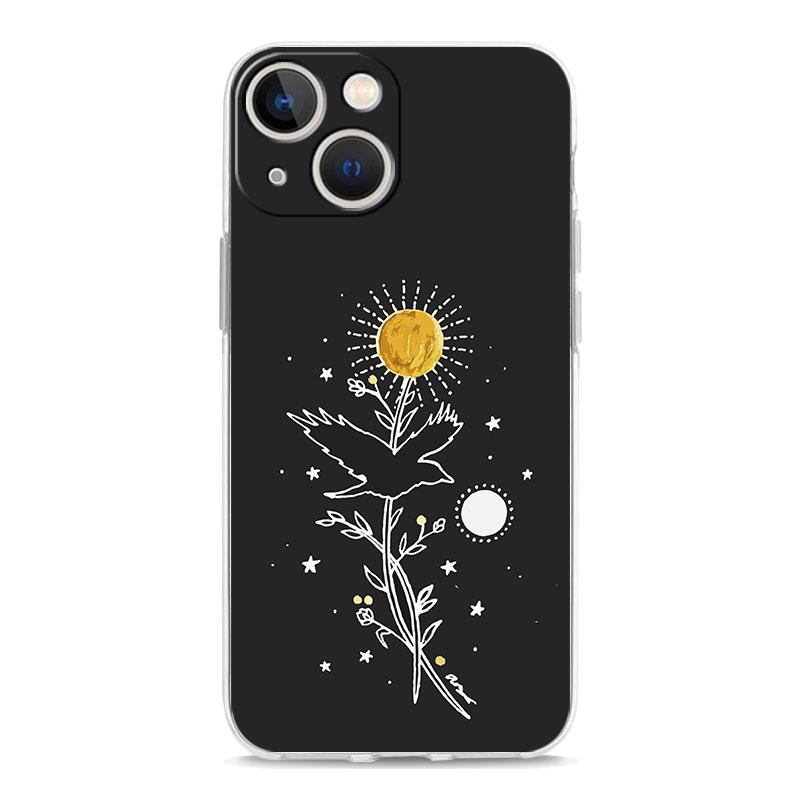 Phone Case For iPhone 15 14 13 12 Mini 11 Pro Max XS X XR 7 8 Plus Clear Shockproof TPU Cover Simplicity Line Art Sun Moon