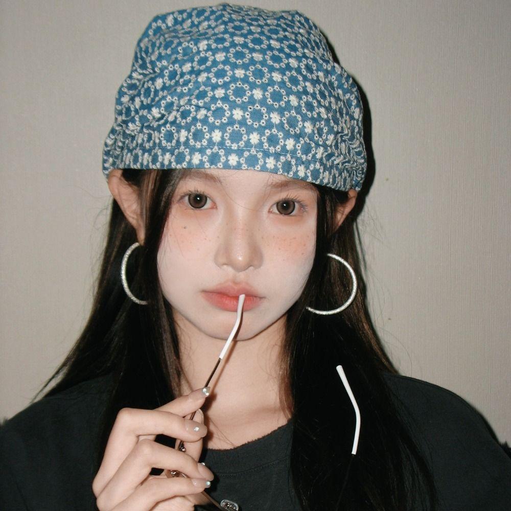 Punk Y2k Print Pullover Hats Ins Women's Turban Hat Retro Printed Beanies Cap Music Festival