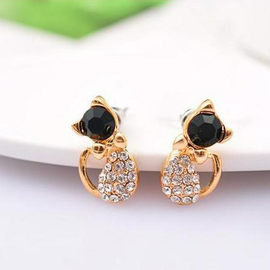 Boucles d'oreilles Chat Mignon Nœud Diamant Coréen