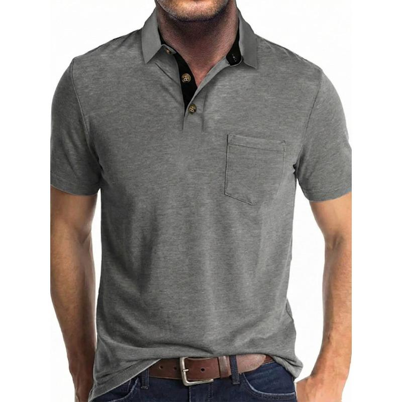 Men's Color Block Button Down Collar Short Sleeve Polo Shirt.