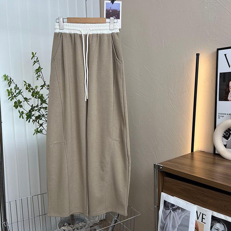 

Design Color Matching High Waist Straight Banana Pants Women Spring and Autumn Loose Casual Drape Mopping Pants Curved Knife Wide Leg Pants Khaki S