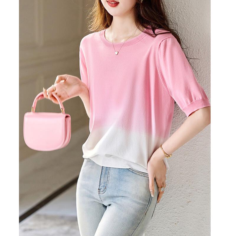 Demana Women s Dopamine Gradient Ice Hemp Knit Short Sleeve Top L