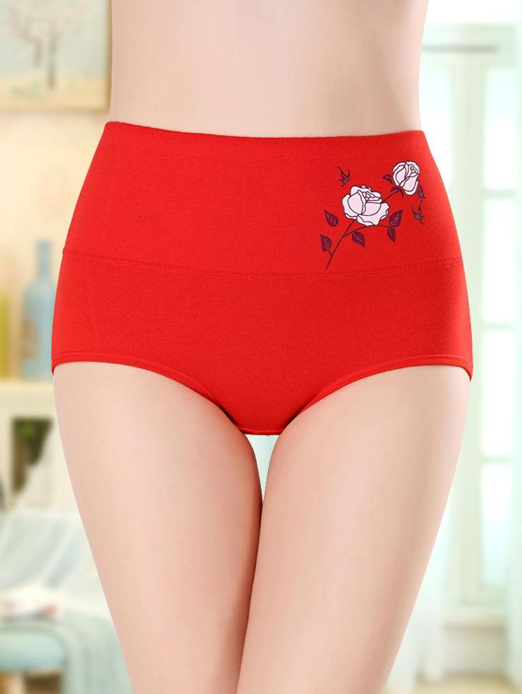 High Waist Tummy Control Women's Cotton Panties - Floral Print, Plus Size, Triangle Design for Hip Lift.