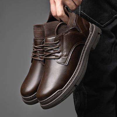 Autumn and Winter New Style Leather Shoes Men's Casual Single Shoes Outdoor British Style Round Toe Thick-soled PU Men's Shoes Trendy Shoes