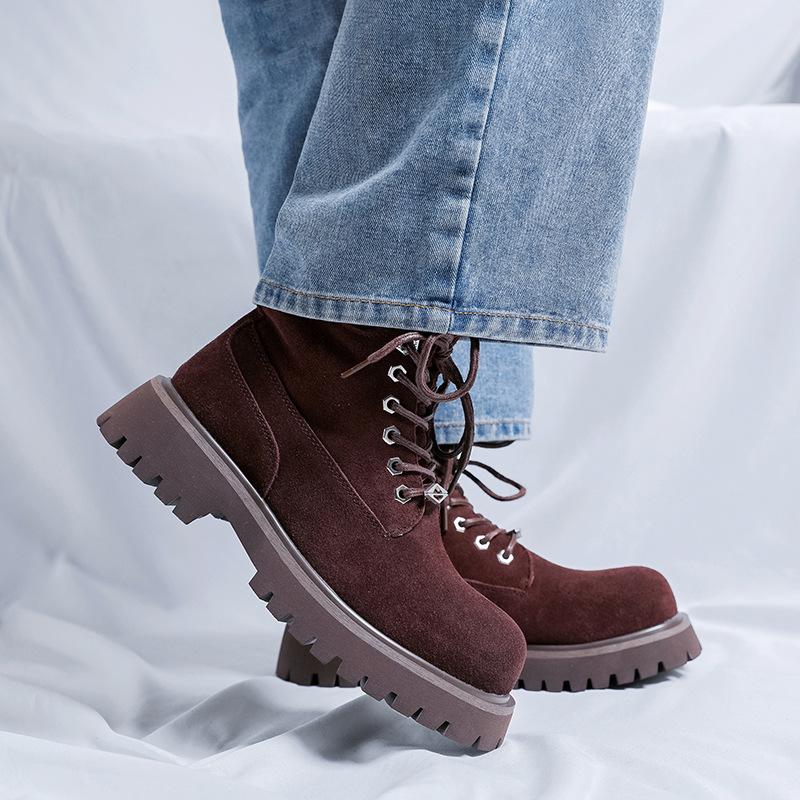 New thick-soled heightening Martin boots retro trendy British style front lace-up outdoor versatile boots 66681-R