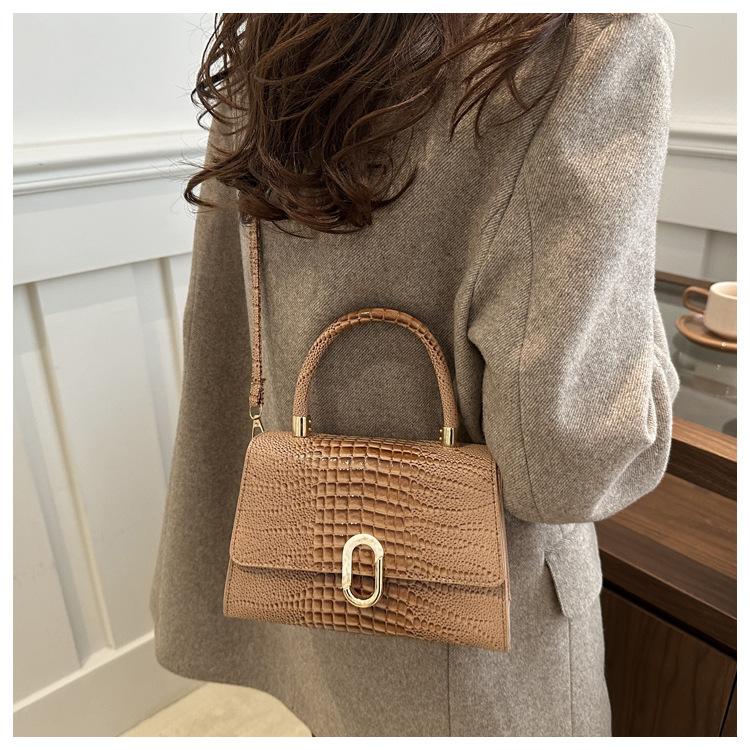 Women’s Crocodile Pattern Crossbody Shoulder Bag Fashion Textured Handbag Stylish Small Square Bag