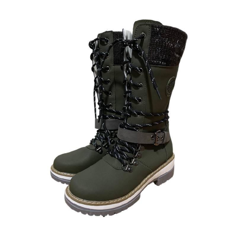 Winter new medium women's boots round head square heel leather buckle wool Martin boots large size snow boots