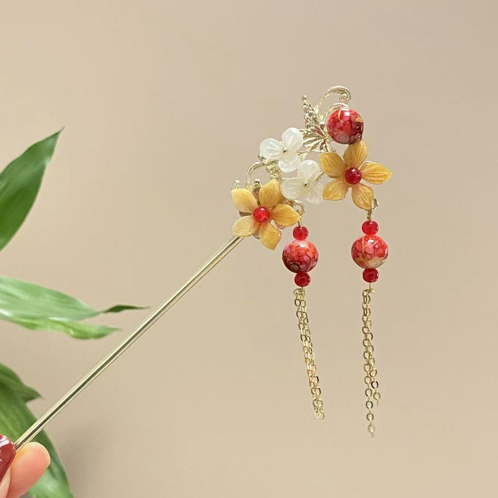 Fairy Spring Element Hairpin For Women Exquisite Flower Tassel Hair Stick Elegant Metal Jewelry Hair Accessories Hanfu Hair Pins