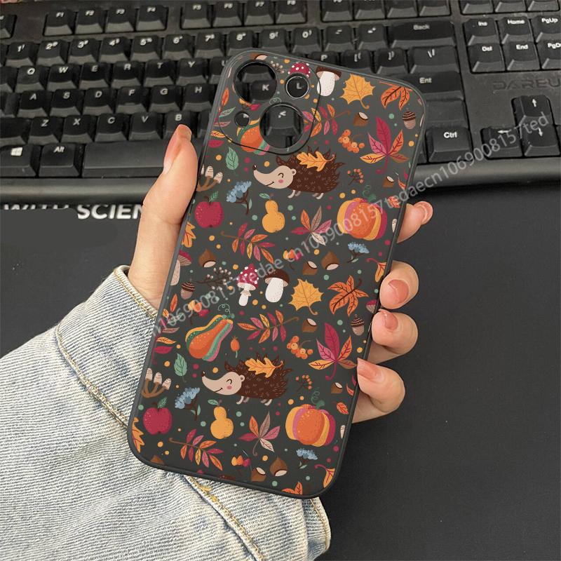 Leaf Pattern Graphic Phone Case for IPhone 16 15 14 13 12 11 X XR 17 8 7 Plus Pro Max Autumn Pumpkin leaves Fall silcone Cover