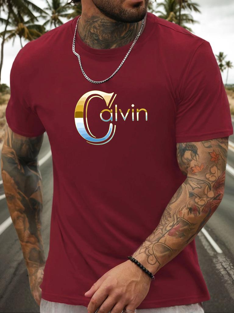 Camiseta de Manga Corta Calvin para Hombre 100% Algodón Estampada Verano Cuello Redondo Transpirable Casual Moda Fresca Camiseta