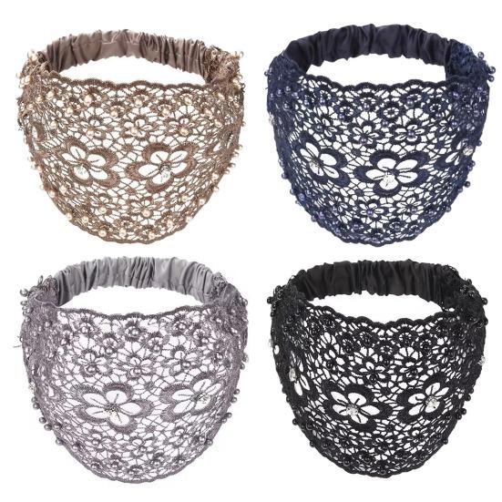 Kvinner hult pannebånd Blomstermønster skinnende rhinestones Faux Pearls Hårbånd Høy elastisk bred hårholder