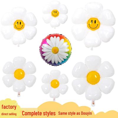 Daisy & Yellow Smiley Face Foil Balloons - Flower Photo Props for Birthday Decor
