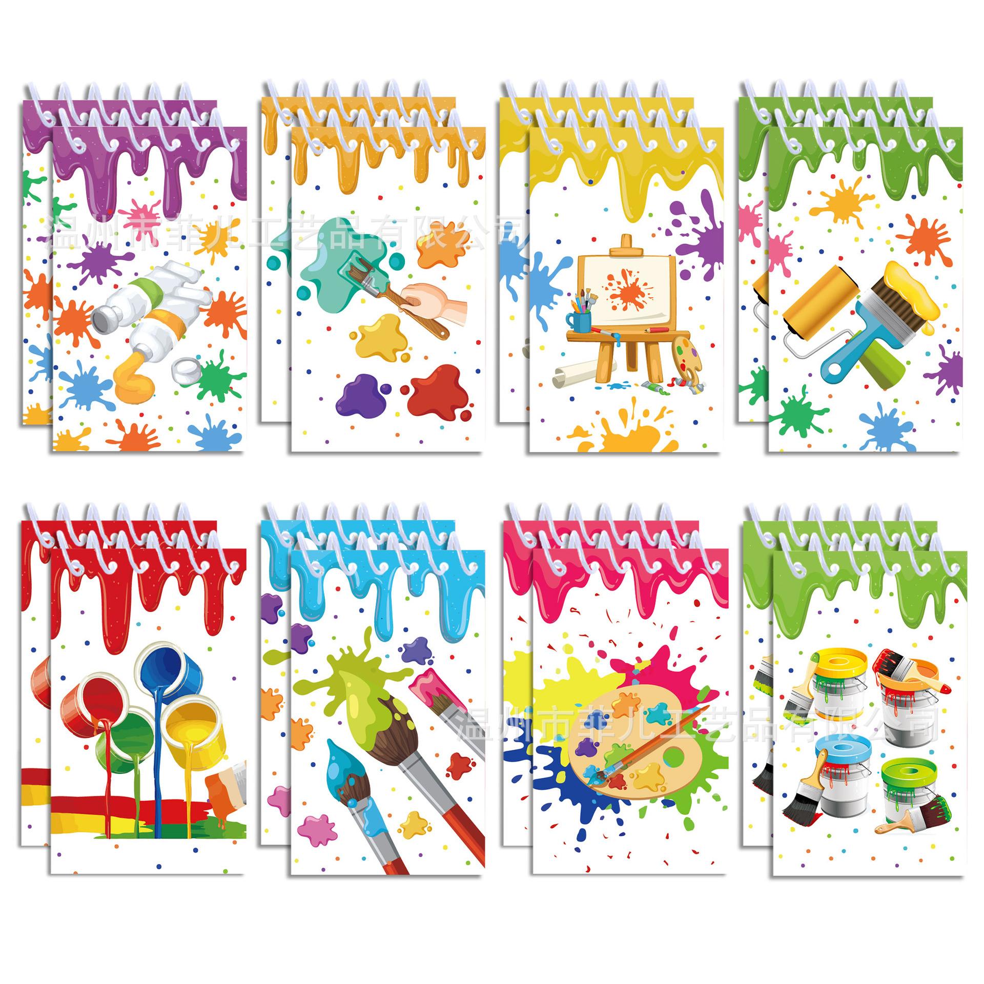 

8pcs Art Painting Spiral Notepad Colorful Paint Splatter Mini Memo Pad Creative Drawing Notebook Journal Student Stationery Gift
