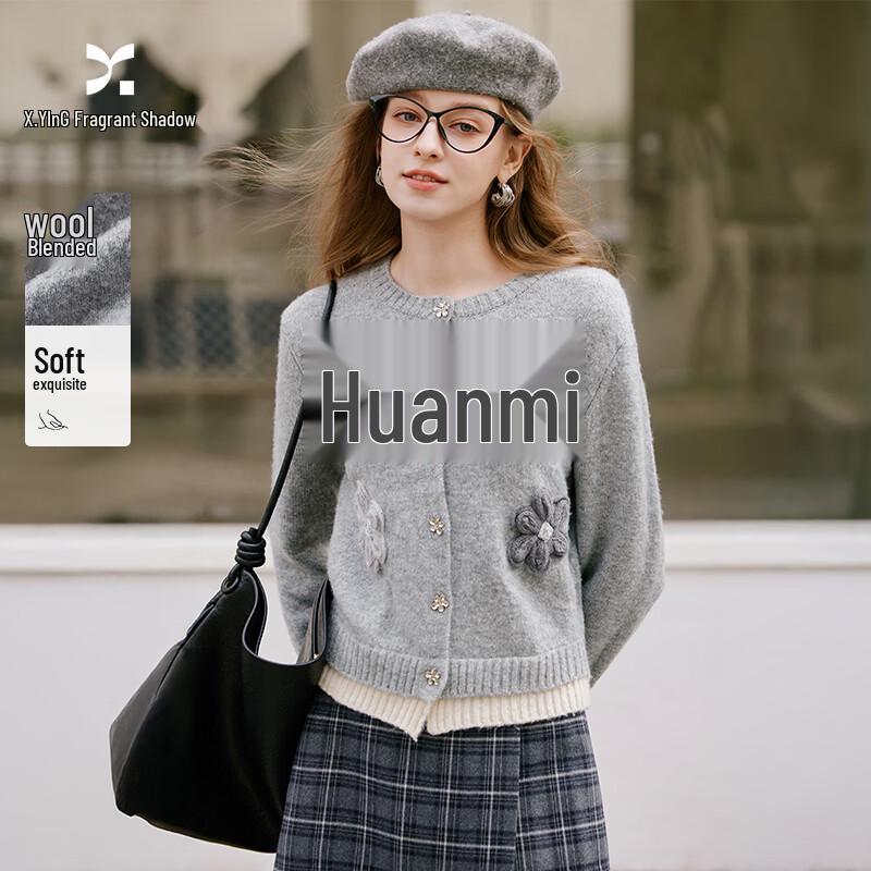 

Xiangying Women s Faux Two-Piece Floral Knit Cardigan S