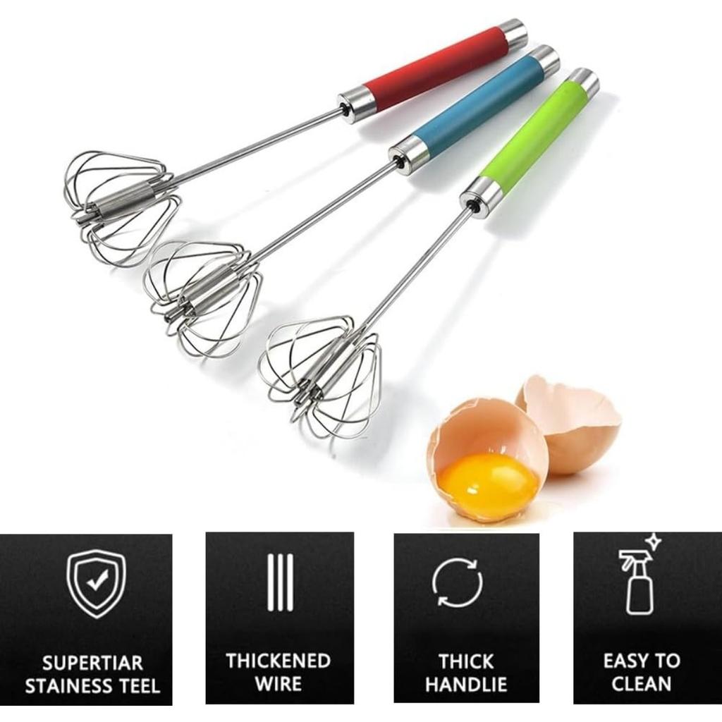 Hand Push Rotary Whisk Blender, Stainless Steel Semi-automatic Egg Whisk - 30cm
