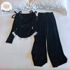 Women's French Lace Floral Long Pajama Set - Sea Island Velvet, Long Sleeve & Pants for Seasons