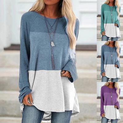 Damen Casual Fashion Langarm Rundhals Tunika T-Shirt Casual Loose Bluse