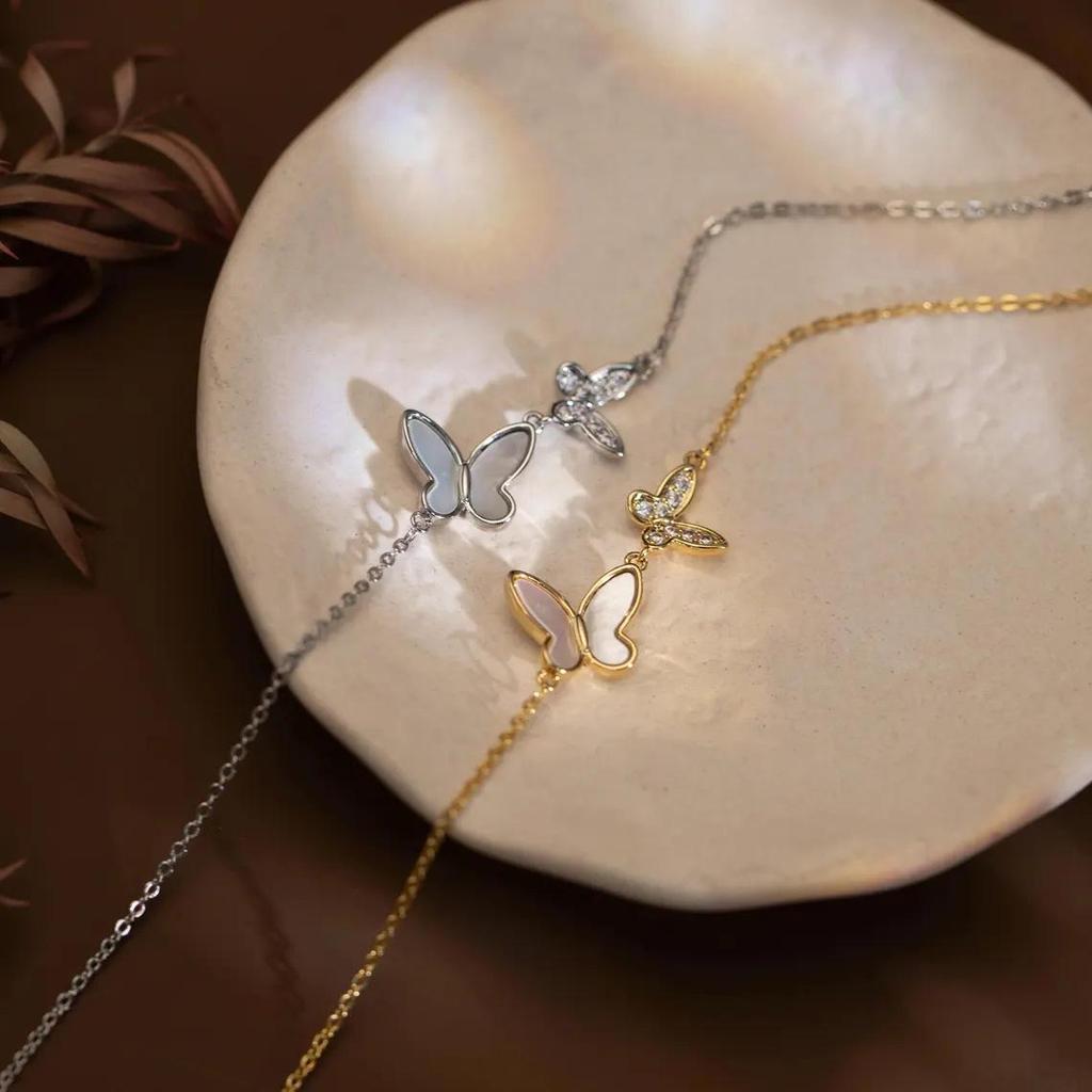 Silver Yuan Tong S925 Luxury Butterfly & Mother-of-Pearl Bracelet for Women