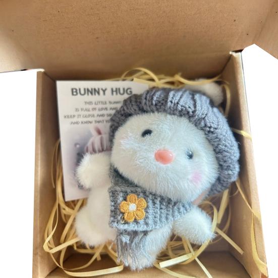 Ručne vyrobený Mini Zajačik Objatie Veľkonočný Darček s Kartičkou Plyšová Figúrka Zajačika v Krabičke Roztomilý Vreckový Zajačik Emocionálna Podpora Darček pre Ženy Mužov