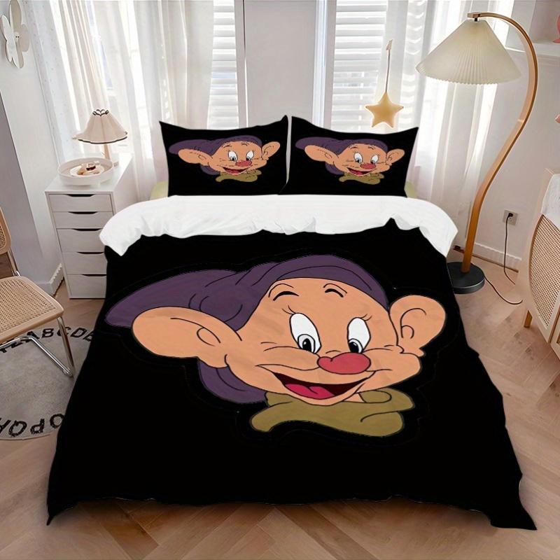 3-teiliges Schneewittchen Zwerg Zeichentrick Bettwäsche-Set, Enthält 1 Bettbezug und 2 Kissenbezüge, Bequeme Bettwäsche mit Stilvollem Design für Schlafzimmer, Ma
