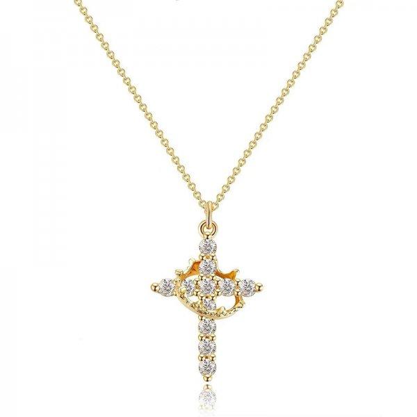 Luxury Zircon Crown Cross Necklace For Women Ladies Rhinestone Love Pendant Necklace Clavicle Chain Jewelry Prayer Gift