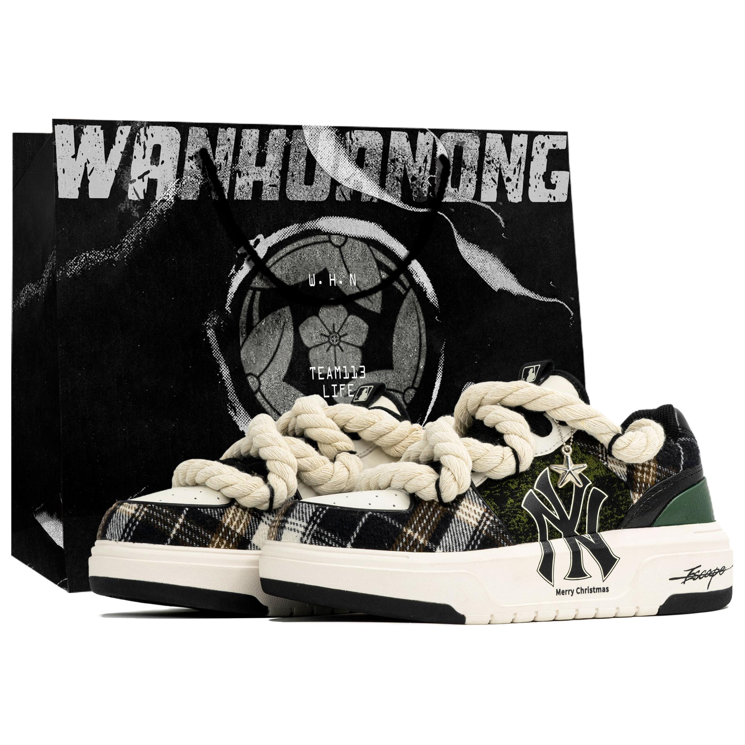 

MLB Chunky Liner Wan Hua Nong, Dong Meng, Shopping Bag Abrasion Resistant Low top Skateboard Shoes Unisex Black Green 3ASXCA12N-50WHS(Team113-BOX) 41
