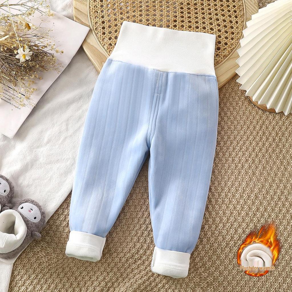 Kids' Fleece-Lined High-Waisted Pants: Warm Autumn/Winter Pajamas for Boys & Girls