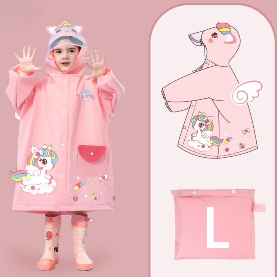 A Boy Girl Casual Cute Unicorn Print Waterproof Hooded Raincoat, Long Sleeve Zipper Hooded Poncho, Children's Raincoat Outdoor