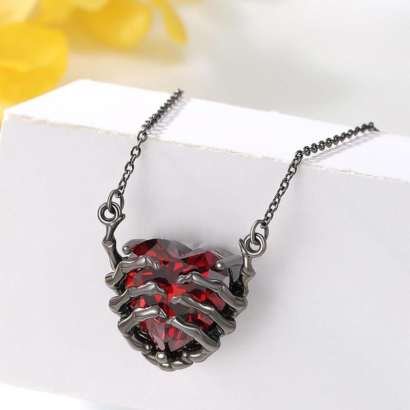 Retro Fashion Design Sense Exaggerated Punk Style Personality Dark Red Love Ghost Claw Pendant Necklace Men and Women