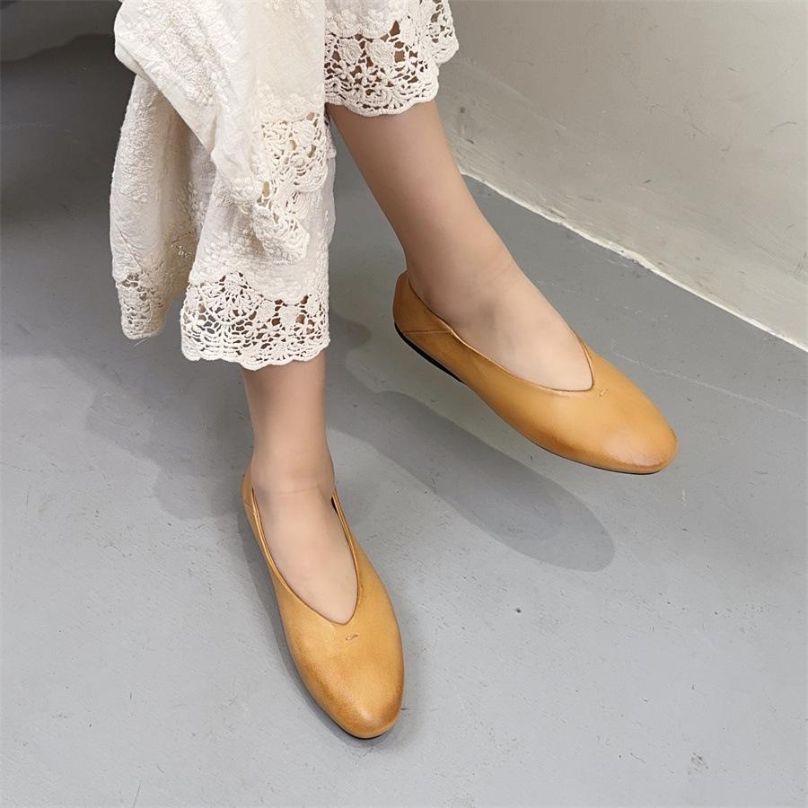 Johnature Мокасины ручной работы из натуральной кожи, туфли на плоской подошве, ретро, круглый носок, неглубокая мягкая подошва, женские туфли