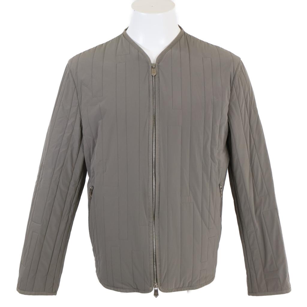 Hermes Domestic Genuine Nylon H Motif W-zip Collarless Quilted Jacket Jacket 48 Gray X orangeUsed