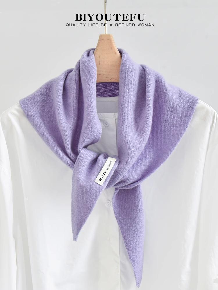 100% Australian Wool Knitted Triangle Scarf Shawl Women's Autumn  Winter Warm Neck Protection Scarf Decorative  Small Scarf