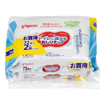 Pigeon Flushable 72 Sheets X 2 Pack [Wet Wipes] Wipes, Fluffy, Thick, White, (144 Sheets)
