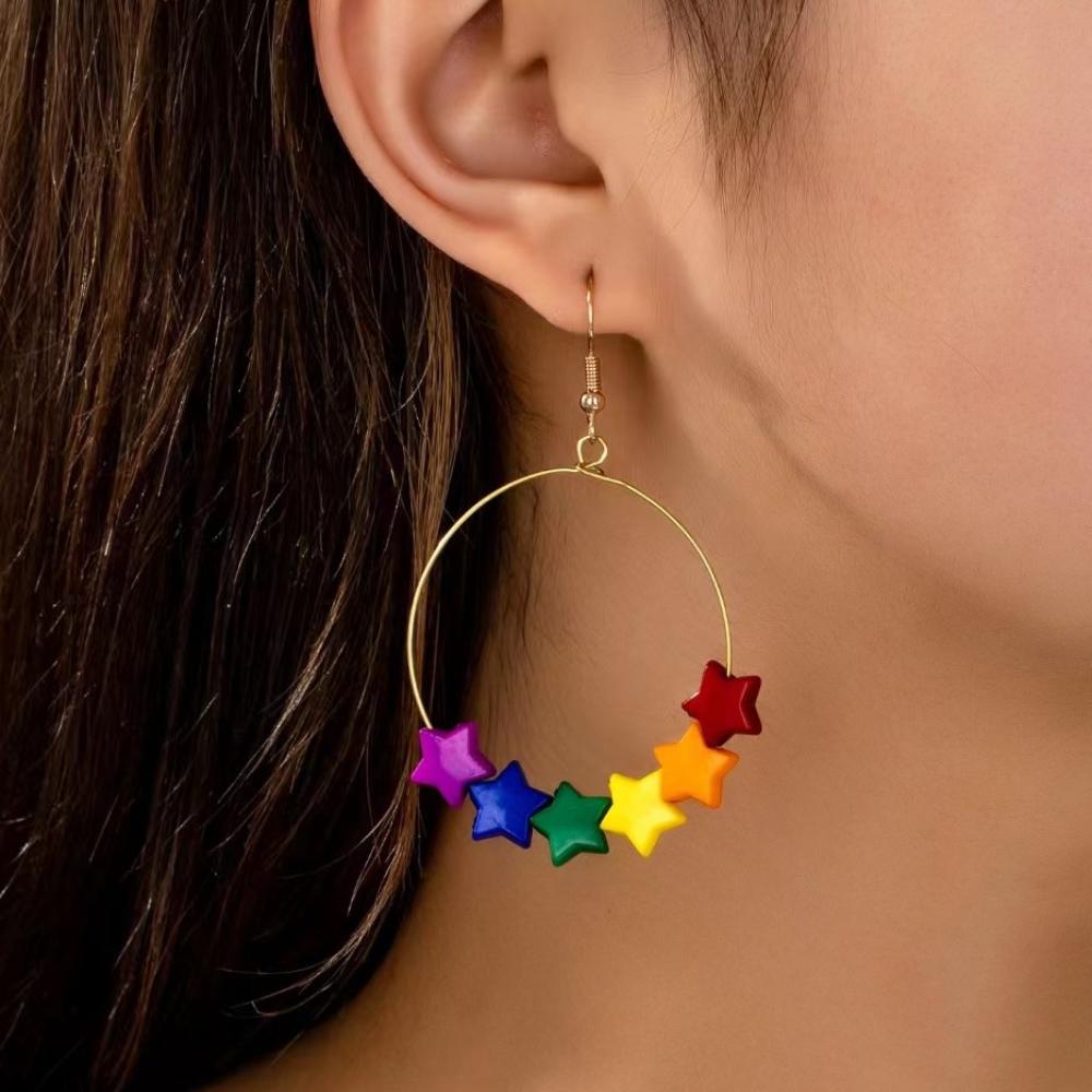 

Colorful five-pointed star pendant earrings разноцветный