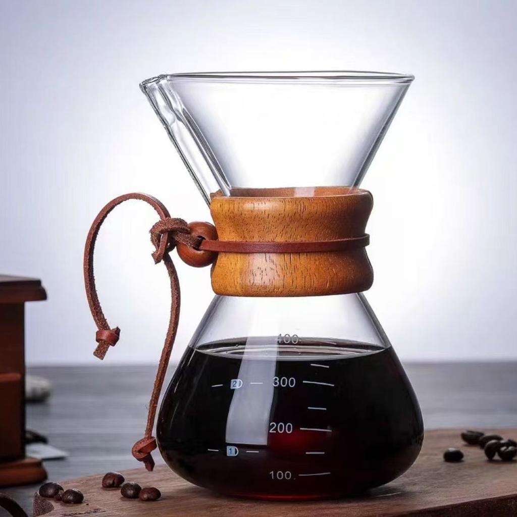 Hitzebeständige Glas-Handbrühkaffeekanne Hohes Borosilikat-Teilgeschirr mit Filter-Kaffeegeschirr-Set Brühen