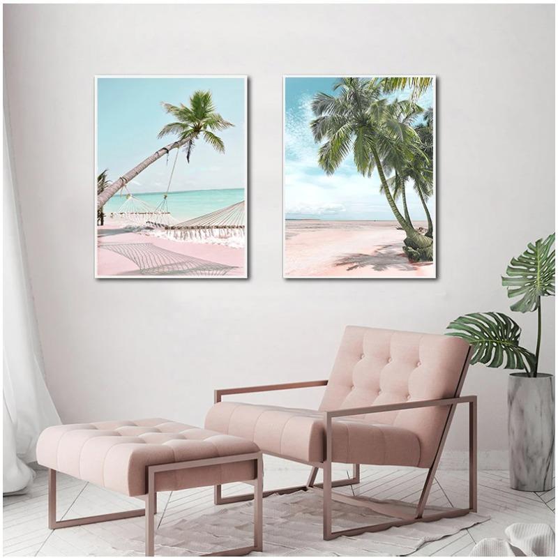 Pink Sea Beach Shell Pineapple Hammock Nordic Posters And Prints Wall Art Canvas PaintingWall Pictures For Living Room Decor