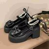 Fashion Mary's Shoes 2025 Summer New Style Princess Thick Heeled Lolita Shoes With Dress Bow Beading Small Leather Shoes For Women