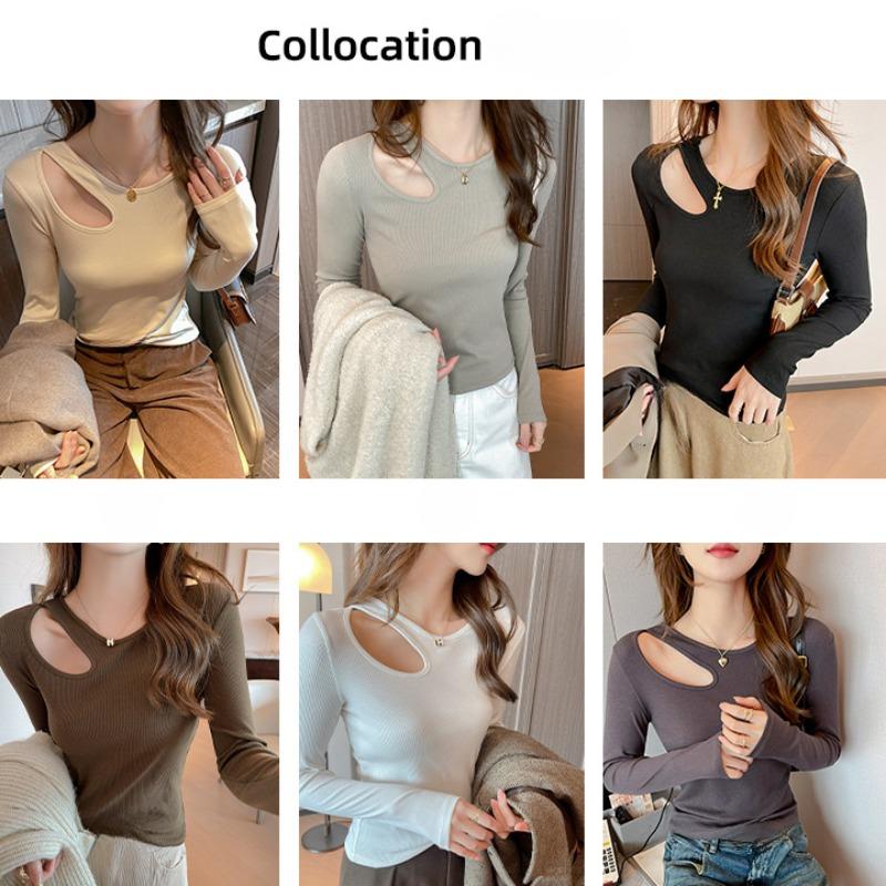 Spring and Autumn New Thread Sexy Hollow Long-sleeved T-shirt Spicy Girl Women's Inner Base Top