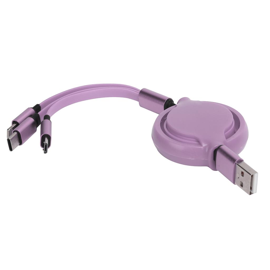 3 in 1 Multi Retractable Charger Cable 3A with TypeCfor IOSfor Android Connector(Purple )