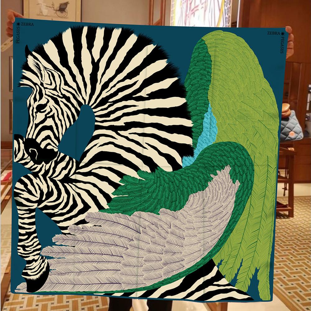 

90CM Lady Decoration 100% Twill Scarves Travel Sunscreen Shawl Pegasus Horse Feather Printed Square Scarf 90x90cm