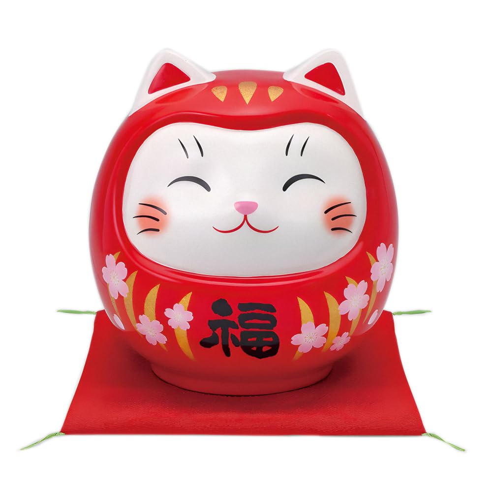 Yakushigama Cat Daruma Akabuku Painted Good Fortune Fortune Sticker (Sakura - Large) (Piggy Bank) (Good Included)