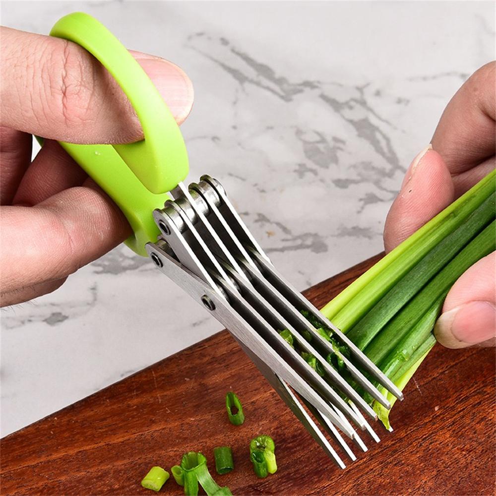 Multi-functional multi-layer stainless steel kitchen scissors, green onion chopper, herb and spice cooking tool scissors