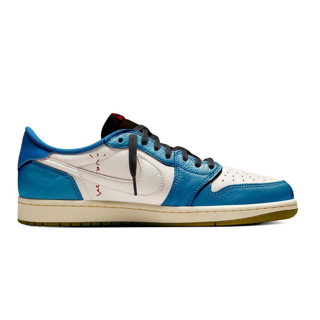 Jordan x Travis Scott Air Jordan 1 Blue Dragon Chasing Waves Slip Resistant Low top Vintage Basketball Shoes Women's DZ4137-700(Team2042-)