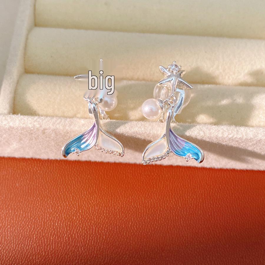 18K Gold Plated Zircon Mother-of-Pearl Fish Tail Ear Cuff Earrings