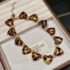 Leopard Print Heart-shaped Simulation Pearl Beaded Necklace Collarbone Chain Choker Accessories