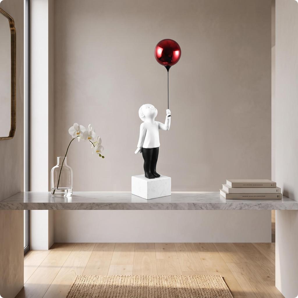 Boy Figurine with Balloon Nordic Style Ornament Minimalist for Entryway, Cabinet
