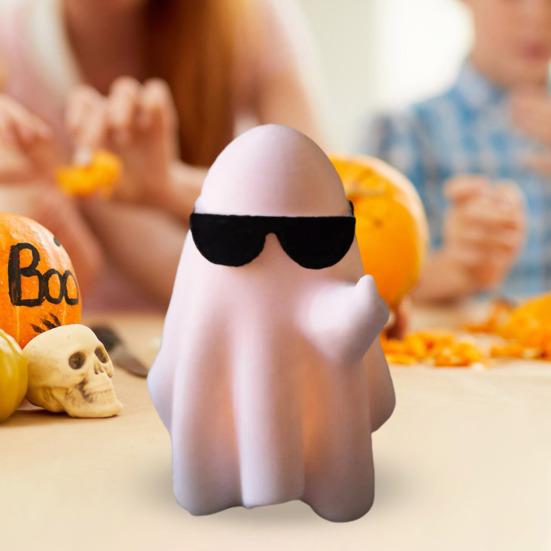 

Yousheng Halloween Ghost Figurine with Light Middle Finger Sunglasses Ghost Resin Statue Sculpture Desktop Decoration Ornament Festival Gift
