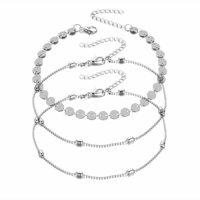 

Bohemian fashion street shot summer suit foot decoration women s simple, multi-layer alloy copper bead sequined anklet