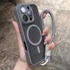 Clear Matte Magnetic Case For IPhone 16 14 13 Mini 15 12 11 Pro Max Plus Lanyard Wrist Strap Magsafe Shockproof Bumper Cover