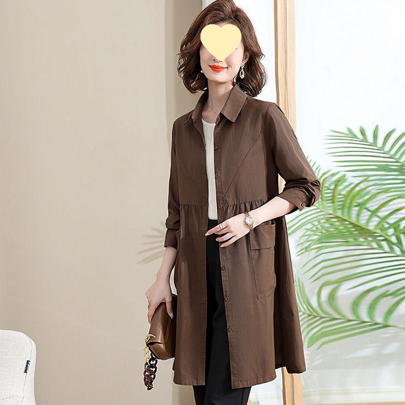 2025 Slimming Waist-Cinch Mid-Length Trench Coat for Middle-Aged Women - Spring/Autumn